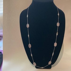 Ann Taylor Silver Metal Necklace with Pale Pink Stones and Round Crystals